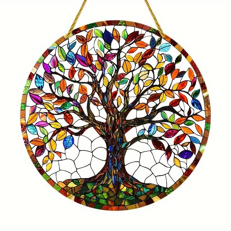 Tree of Life colorful acrylic stained glass window hanging, Retro Painting Hangable Ornaments