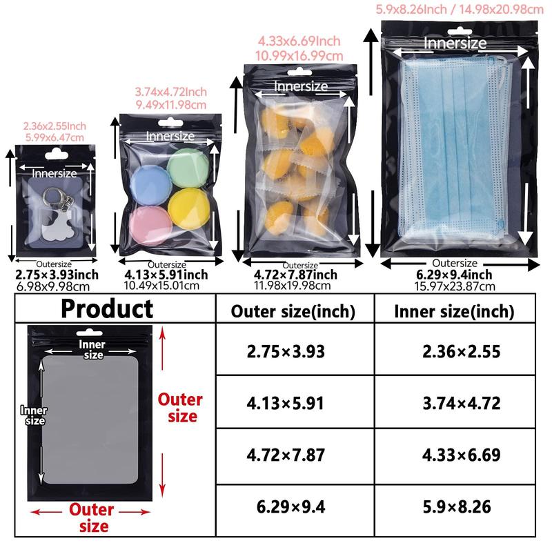 Resealable Ziplock Mylar Packaging Bags, 100pcs set Smell Proof Plastic Clear Window Food Storage Bag, Food Candy Jewelry Storage Bag