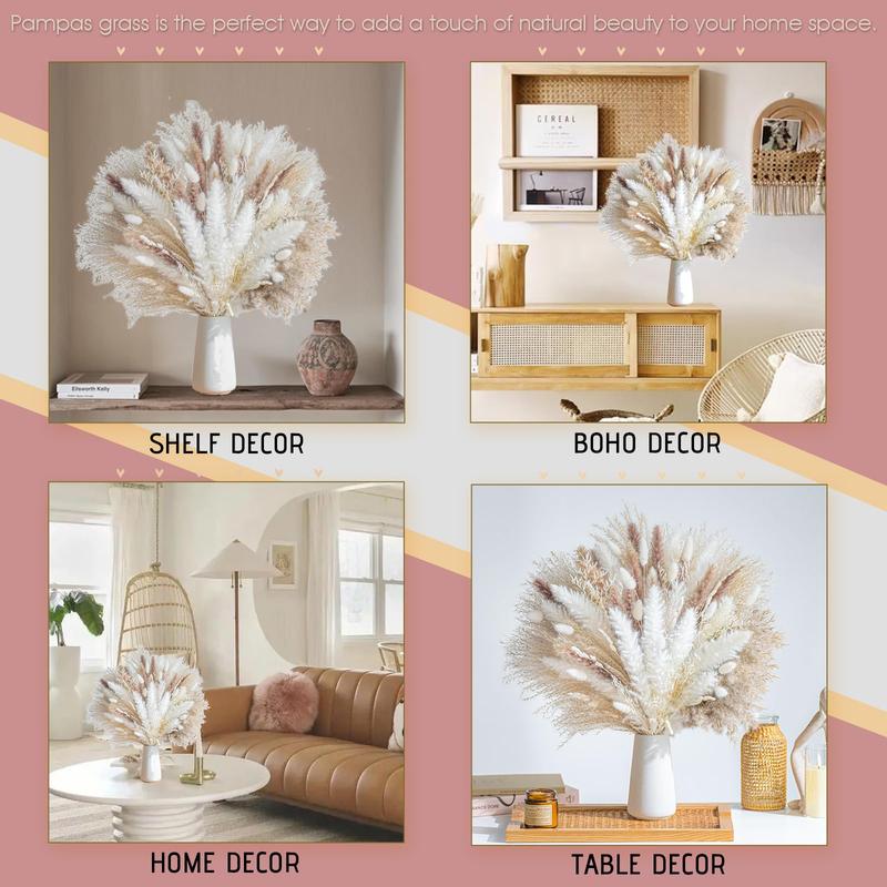 Natural Dried Pampas Grass Boho Home Decor Bouquet Phragmites Dried Flowers Bouquet for Wedding Floral Arrangements Home Decorations (96PCS)