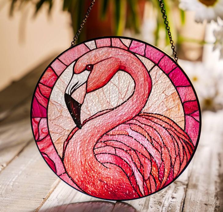 Flamingo Stained Glass Sun Catcher Bird Light Catcher Window Hanging Flamingo Home Decoration