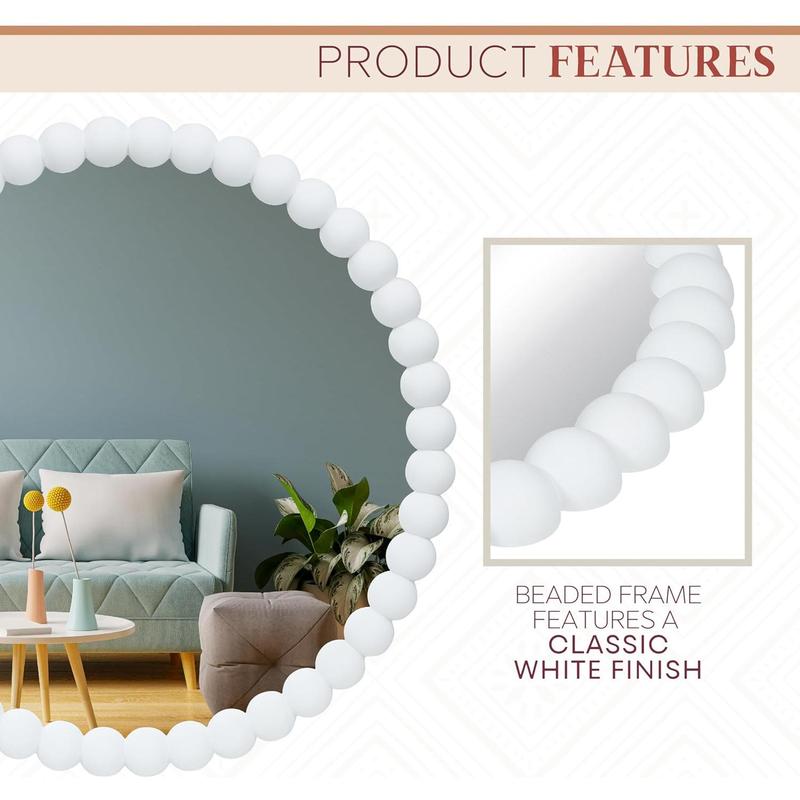 Eclipse 28 Inch Round Wall Mirror, White Mirror for Entryway, Living Room, Bathroom