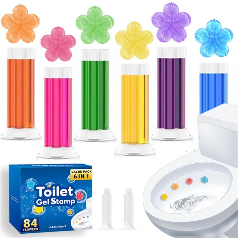 Toilet Cleaner, 6 Counts box  Flower Shaped Stain Removal Cleaning Air Freshener, Flower Gel Toilet Push Type Bubble Cleaner for Home Kitchen Bathroom Dormitory