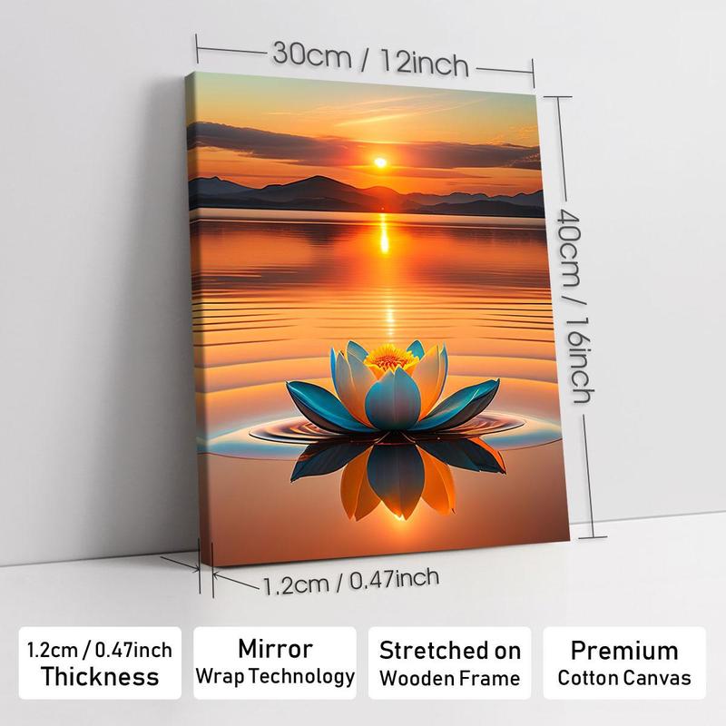 Lotus & Sunset Pattern Painting with Frame, 1 Count Waterproof Canvas Wall Art, Flower Pattern Wall Decor for Home Living Room Office