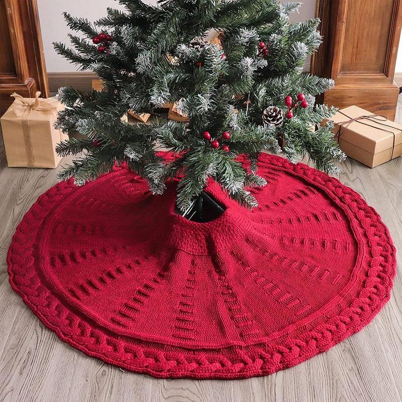 Christmas Tree Skirt, 1 Count Solid Color Knitted Tree Skirt, Soft Floor Cushion for Family Holiday Decoration, Festive Atmosphere