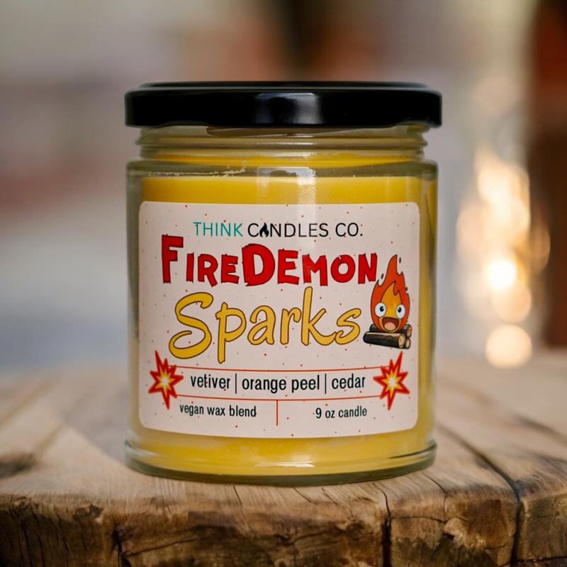 Fire Demon Sparks Candle | Hand Poured Vegan Wax Blend Candle | 9 oz, 4 oz, 2 oz Snap Bar