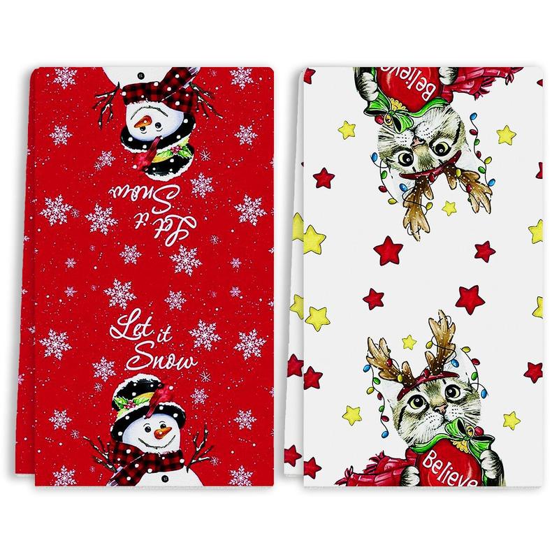 Cartoon Christmas Theme Towel, 1 Count Soft Absorbent Hand Towel, Household Bathroom Towel, Kitchen Towel, Housewarming Gift