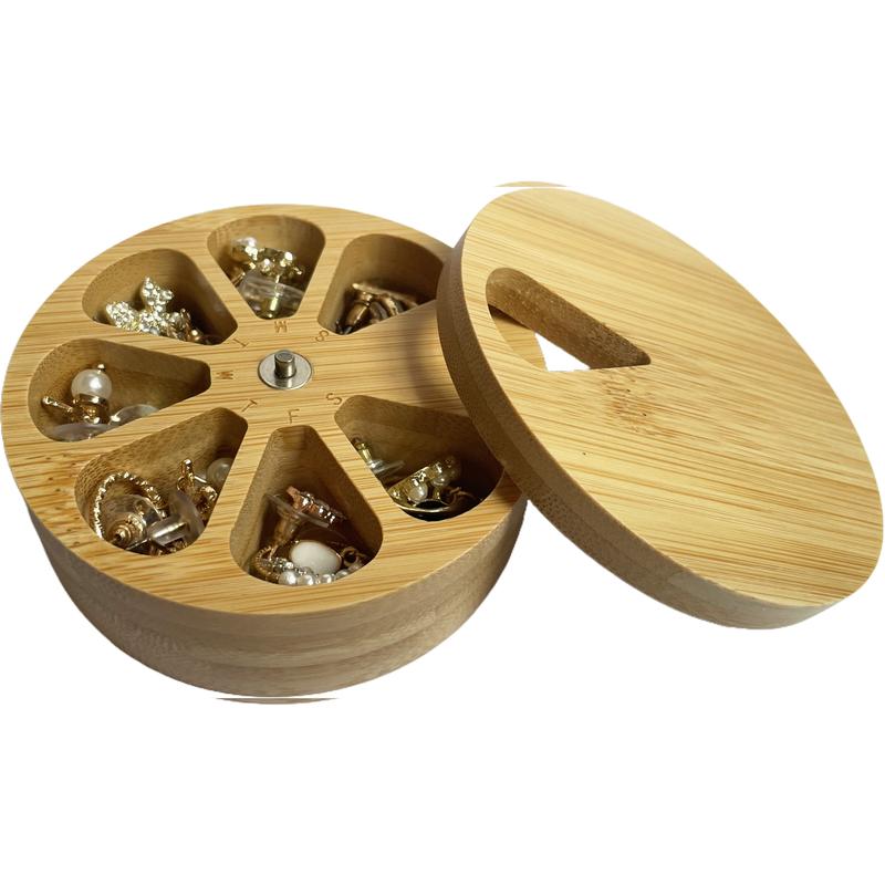 Bamboo Travel Size Wood Daily Weekly 7 Days Cute Vitamin Medicine Pill Organizer Case Box, Earring Ring Jewelry Storage Decorative Box