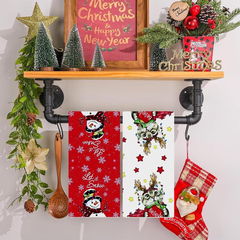 Cartoon Christmas Theme Towel, 1 Count Soft Absorbent Hand Towel, Household Bathroom Towel, Kitchen Towel, Housewarming Gift