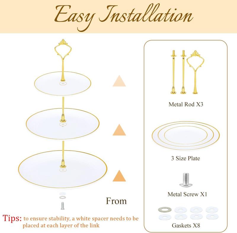 DI QIU REN 8PCS Cake Stand Set, Plastic Cupcake Stands with Gold Rim, Dessert Display Stands Set for Wedding Birthday Party Baby ShowerTea Party