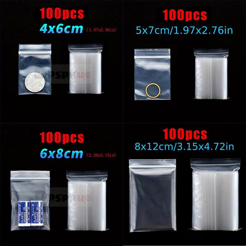 Clear Zip Lock Ziplock Storage Bag, 100pcs Transparent Plastic Zip Package, Small Jewelry Diamond Art Painting Packing Reclosable Poly Bag