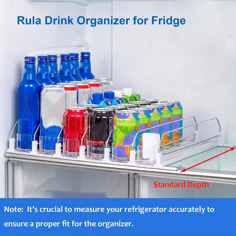 Refrigerator Self Pushing Beverage Dispenser, Adjustable Beverage Push Rod Slide, Easy To Clean Refrigerator Organizer for Storage Room & Kitchen