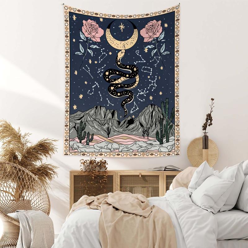 Snake & Flower Print Design Tapestry for Decoration, 1 Count Creative Wall Hanging Decor for Home Living Room Bedroom, Home Decor Accessories