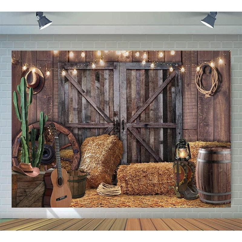 6x4ft Western Cowboy Backdrop Western Party Decorations Wild West Vintage Wooden House Barn Door Photography Background Cowboy Theme Party Decorations Banner Photo Booth F44