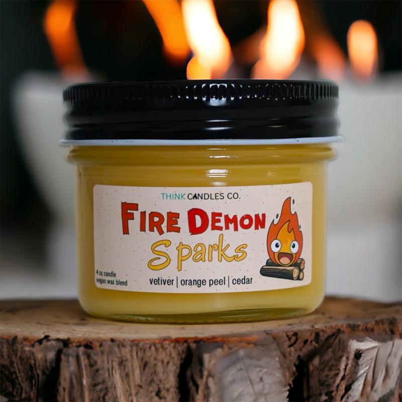 Fire Demon Sparks Candle | Hand Poured Vegan Wax Blend Candle | 9 oz, 4 oz, 2 oz Snap Bar