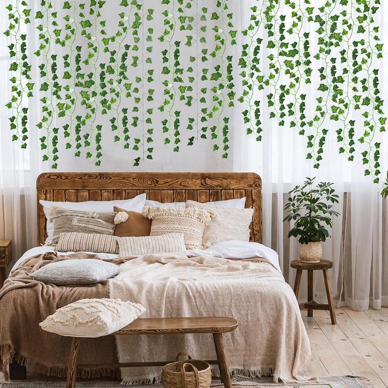 Artificial Ivy Leaves Garland, 12pcs Fake Ivy Leaves, Hanging Plant Vine for Bedroom Wall Decor, Home Decor Supplies