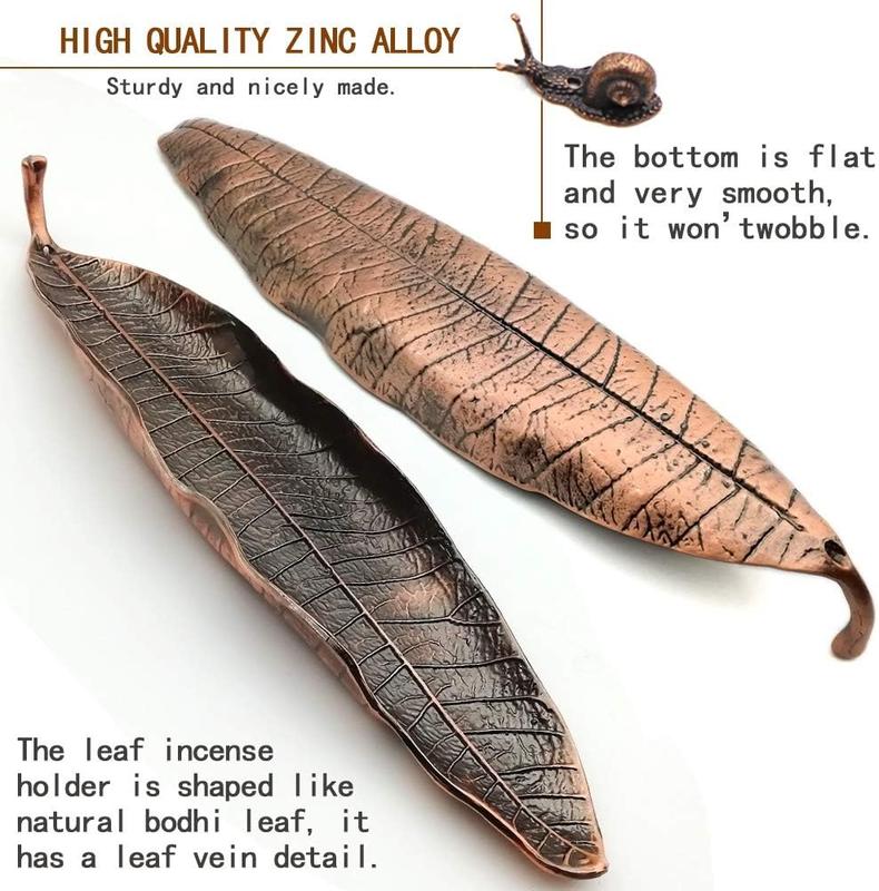 Incense Holder Set - Leaf and Snail Incense Burner,Incense Holders for Sticks Ash Catcher,Durable Zinc Alloy Materia,Modern  Design,Incense Ash Catcher Tray, for Meditation,Yoga,Home,Office