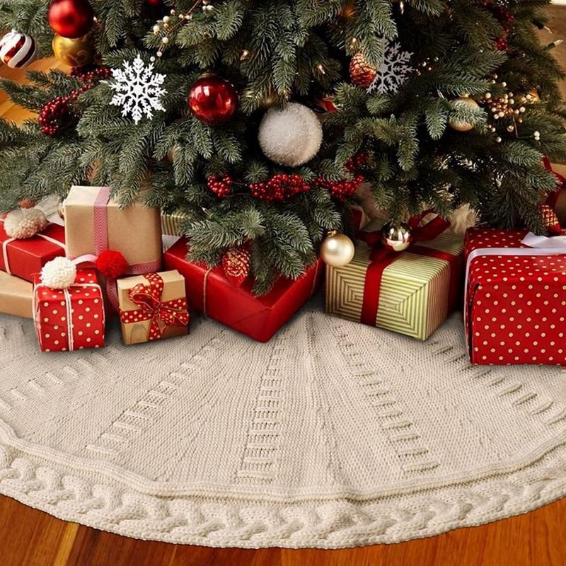 Christmas Tree Skirt, 1 Count Solid Color Knitted Tree Skirt, Soft Floor Cushion for Family Holiday Decoration, Festive Atmosphere