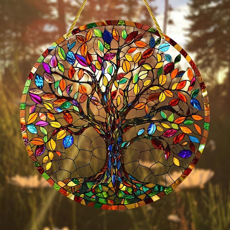 Tree of Life colorful acrylic stained glass window hanging, Retro Painting Hangable Ornaments