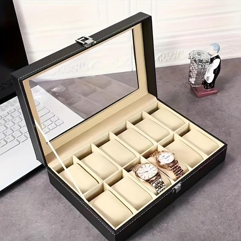 Watch Bracelet Display Storage Box, 1 Count 12-grid PU Leather Watch Bracelet Display Storage Box with Lock, Home Organizer for Living Room Bedroom