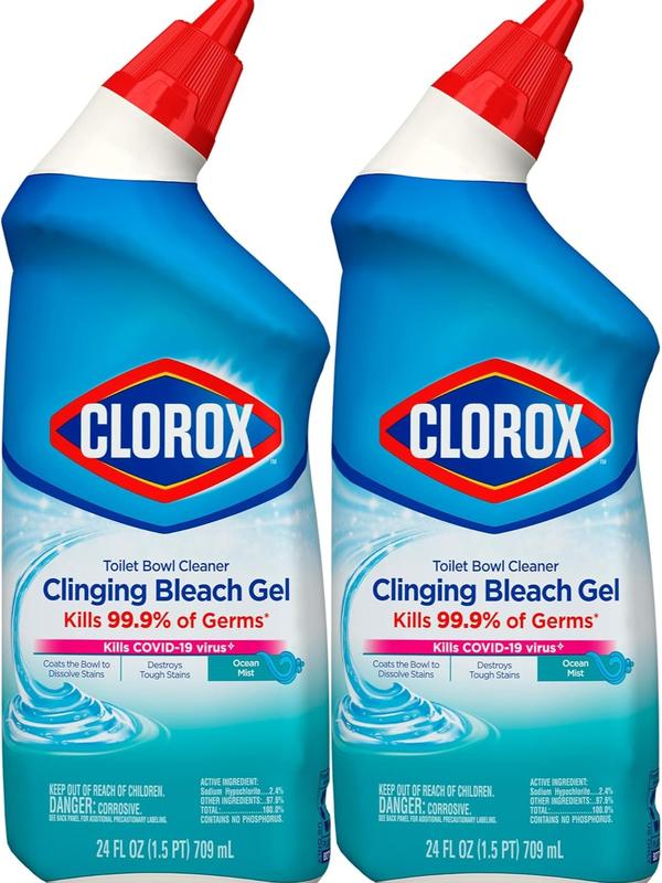 Clorox Toilet Bowl Cleaner with Clinging Bleach Gel, Ocean Mist - 24 Ounces, Pack of 2