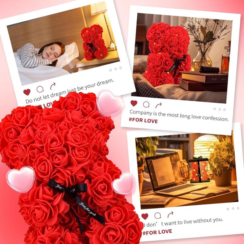 [Fast Shipping]  Bear Rose, 9 inch Flower Bear with Led Light, Romantic Christmas Valentines Day Anniversary Birthday Gifts for Women Wife Girlfriend, for Mom Daughter Girls Kids (Red)