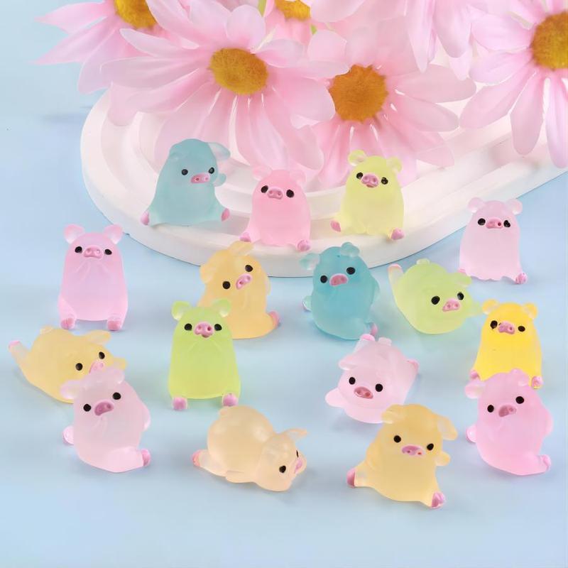 Mini Glowing Pig Design Ornament, 24pcs 36pcs Cute Resin Desk Ornament, Home Decor Supplies for Indoor & Outdoor Garden