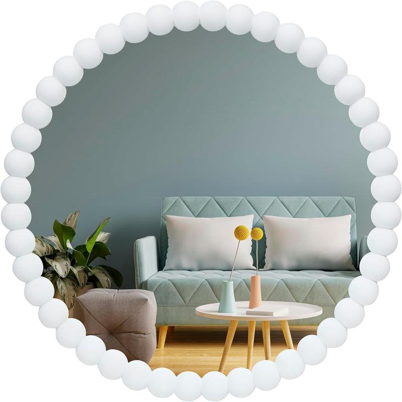 Eclipse 28 Inch Round Wall Mirror, White Mirror for Entryway, Living Room, Bathroom