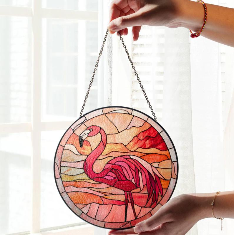 Flamingo Stained Glass Sun Catcher Bird Light Catcher Window Hanging Flamingo Home Decoration