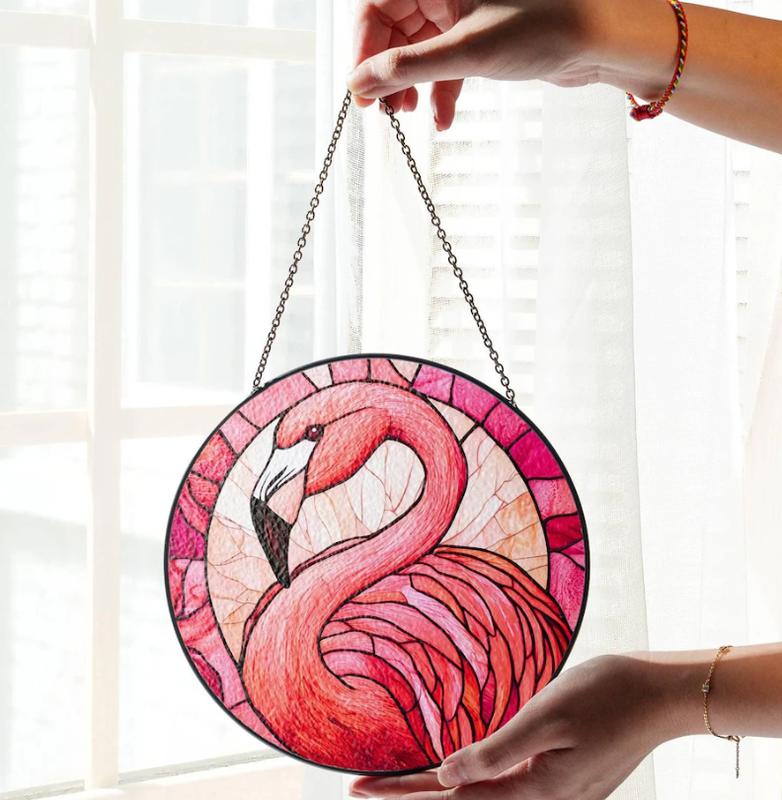 Flamingo Stained Glass Sun Catcher Bird Light Catcher Window Hanging Flamingo Home Decoration