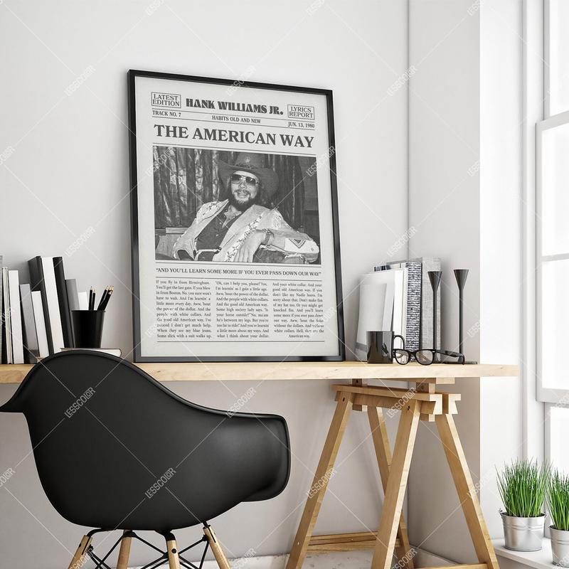 Hank Williams Jr. Retro Newspaper Print, The American Way Poster No Framed, Lyrics Print, Hank Williams Jr. Poster, Habits Old and New Poster