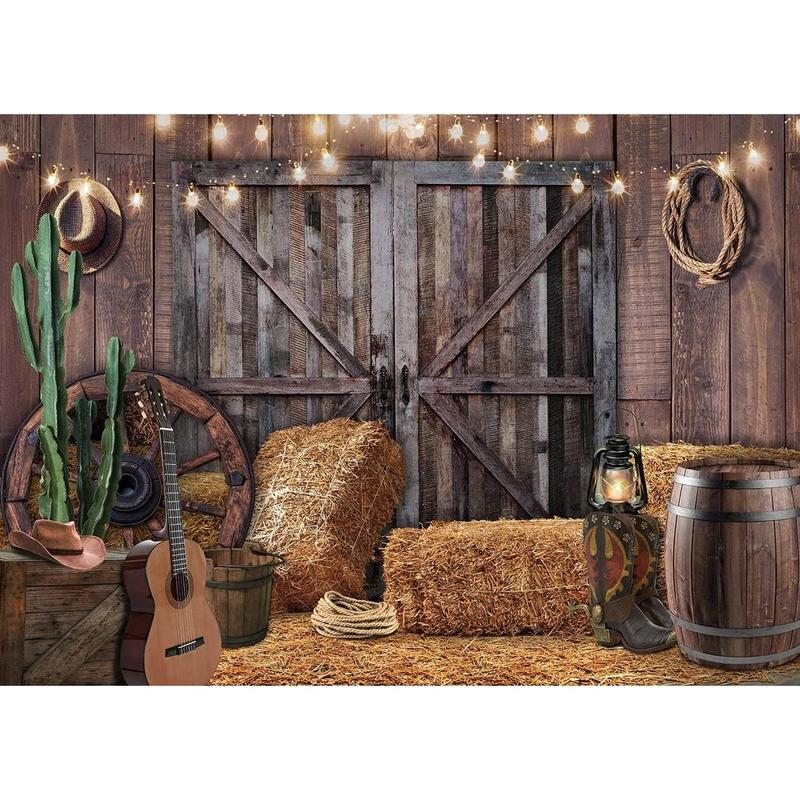 6x4ft Western Cowboy Backdrop Western Party Decorations Wild West Vintage Wooden House Barn Door Photography Background Cowboy Theme Party Decorations Banner Photo Booth F44