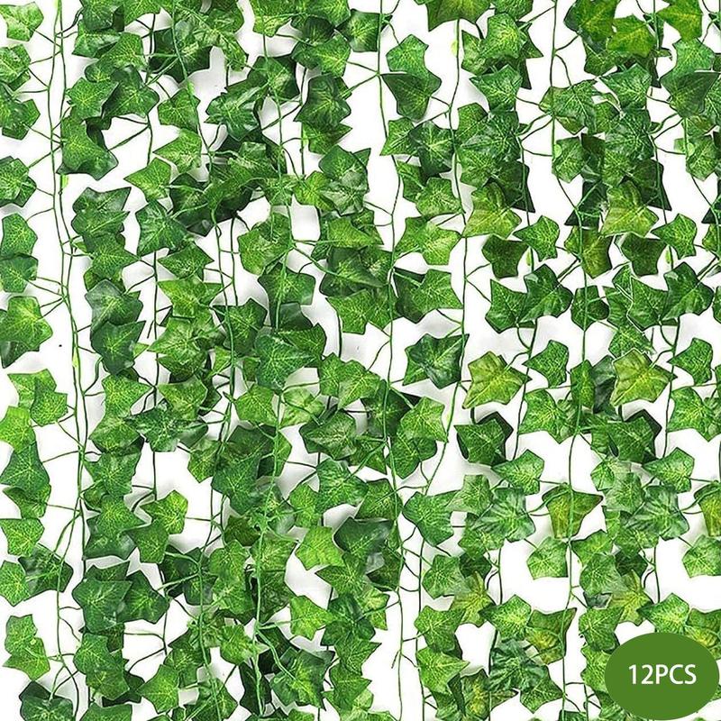 Artificial Ivy Leaves Garland, 12pcs Fake Ivy Leaves, Hanging Plant Vine for Bedroom Wall Decor, Home Decor Supplies