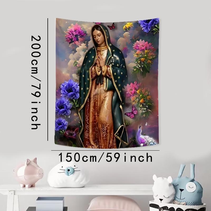 Floral Virgin Mary Pattern Tapestry, 1 Count Aesthetic Wall Hanging Decor, Polyester Tapestry for Bedroom Home Office Decor