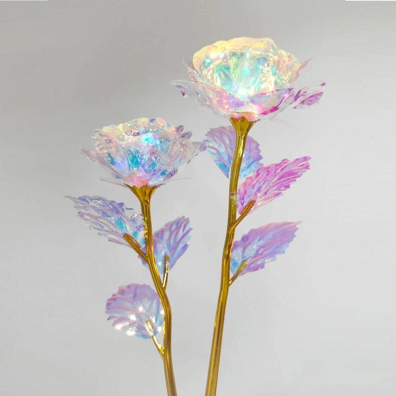 Christmas Room Decor Artificial Rose Flower, 1 Count Holographic Fake Flower, Decorative Gifts Simulation Flower For Wedding Party And Home Decoration