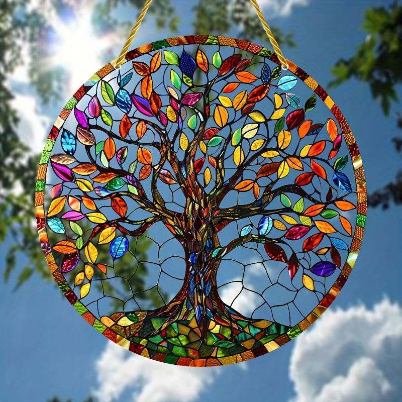 Tree of Life colorful acrylic stained glass window hanging, Retro Painting Hangable Ornaments