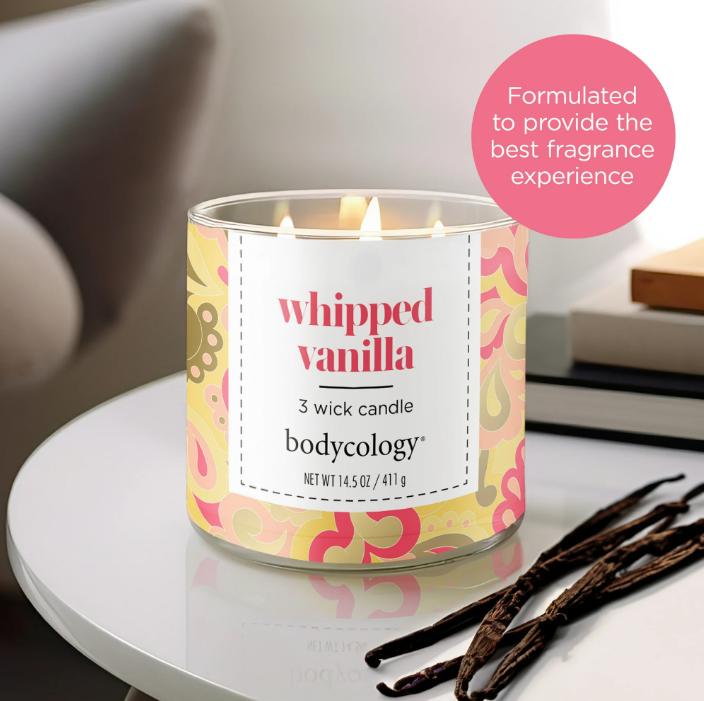 Bodycology 3-Wick Candle, Whipped Vanilla, 14.5 oz  Decor Fragrance  Freshener Ornaments Scented Scent  Decor Scent