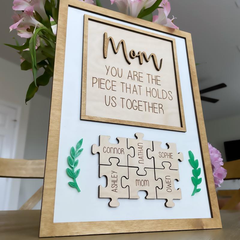 Personalized Puzzle Piece Mom Gift Sign Custom Mothers Day Gift Wall Decor Family Keepsake Siblings Puzzle Wall Art Sign Parent Present