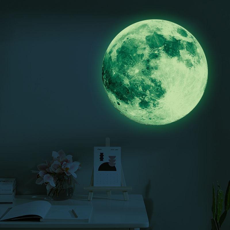 Luminous Moon Design Wall Sticker Ornaments, 1 Count PVC Self-Adhesive Glow in the Dark Moon Decorative Art, Wall Decors for Bedroom Living Room