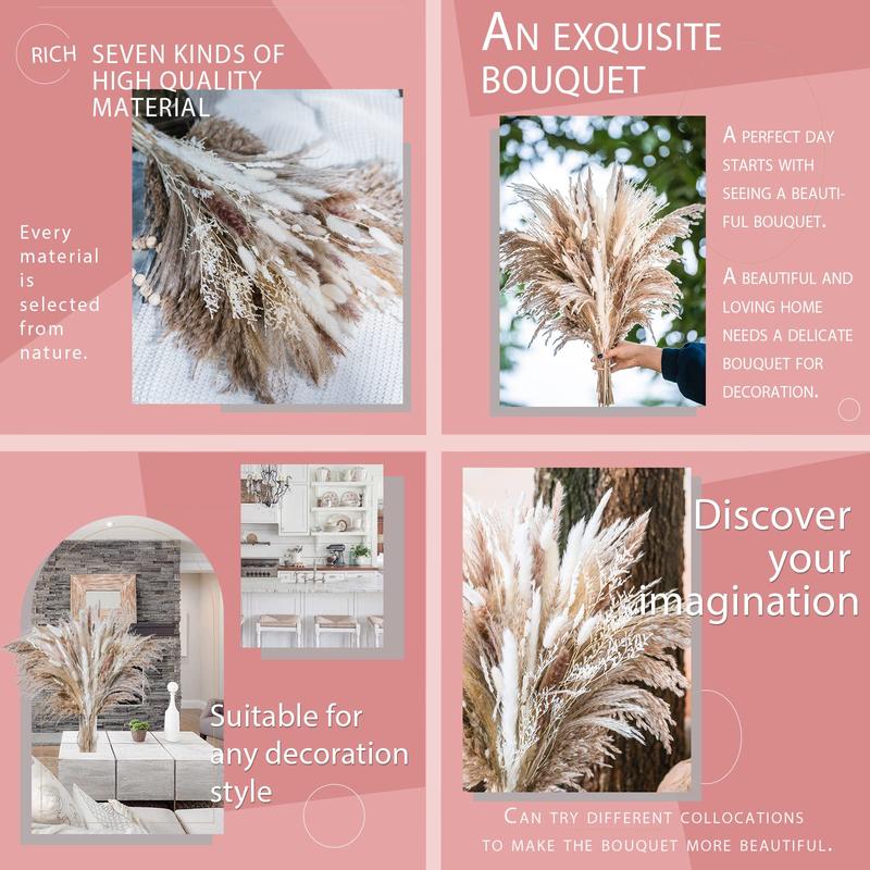 Natural Dried Pampas Grass Boho Home Decor Bouquet Phragmites Dried Flowers Bouquet for Wedding Floral Arrangements Home Decorations (96PCS)