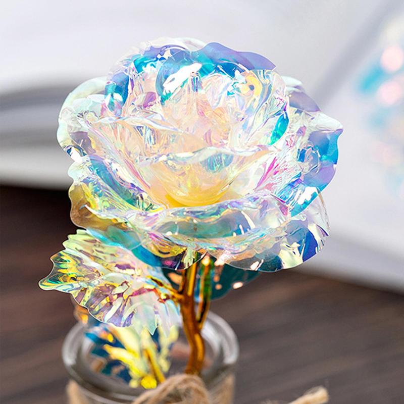 Christmas Room Decor Artificial Rose Flower, 1 Count Holographic Fake Flower, Decorative Gifts Simulation Flower For Wedding Party And Home Decoration