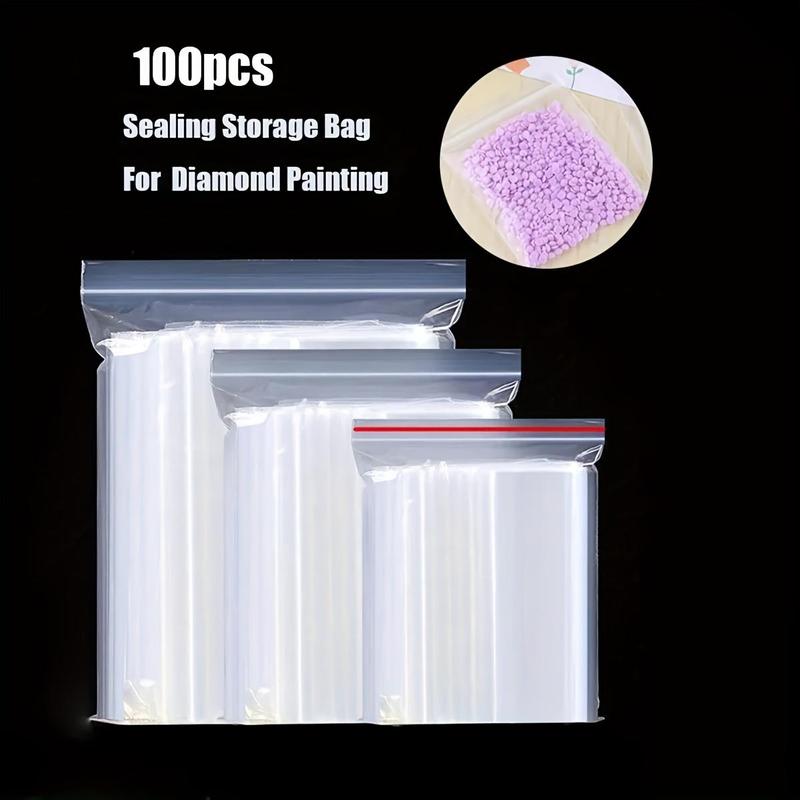 Clear Zip Lock Ziplock Storage Bag, 100pcs Transparent Plastic Zip Package, Small Jewelry Diamond Art Painting Packing Reclosable Poly Bag