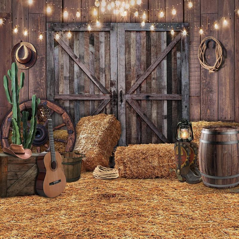 6x4ft Western Cowboy Backdrop Western Party Decorations Wild West Vintage Wooden House Barn Door Photography Background Cowboy Theme Party Decorations Banner Photo Booth F44