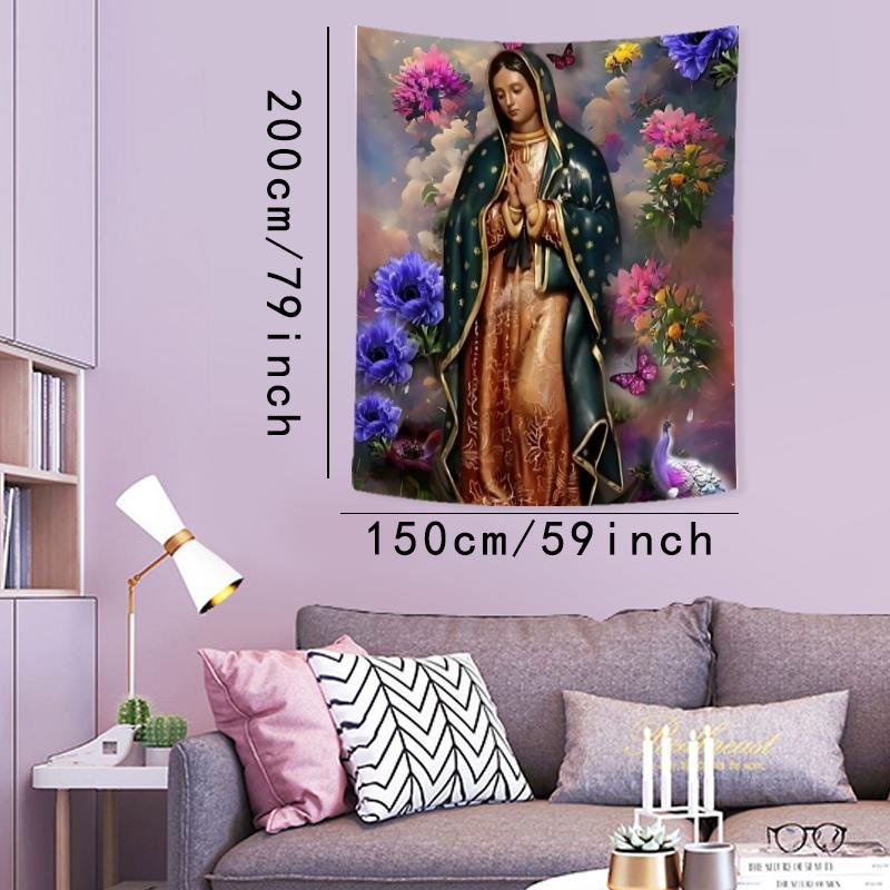 Floral Virgin Mary Pattern Tapestry, 1 Count Aesthetic Wall Hanging Decor, Polyester Tapestry for Bedroom Home Office Decor