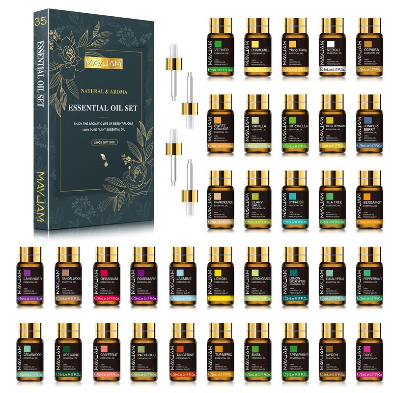 MAYJAM 35PCSx5ML Essential Oil Set for Scent Diffuser, Air Freshener, Home Fragrance, Aromatherapy, Perfume, Aroma, Christmas Gift Scented Set