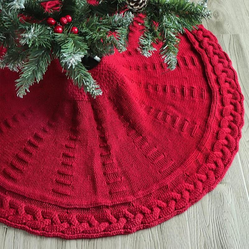 Christmas Tree Skirt, 1 Count Solid Color Knitted Tree Skirt, Soft Floor Cushion for Family Holiday Decoration, Festive Atmosphere