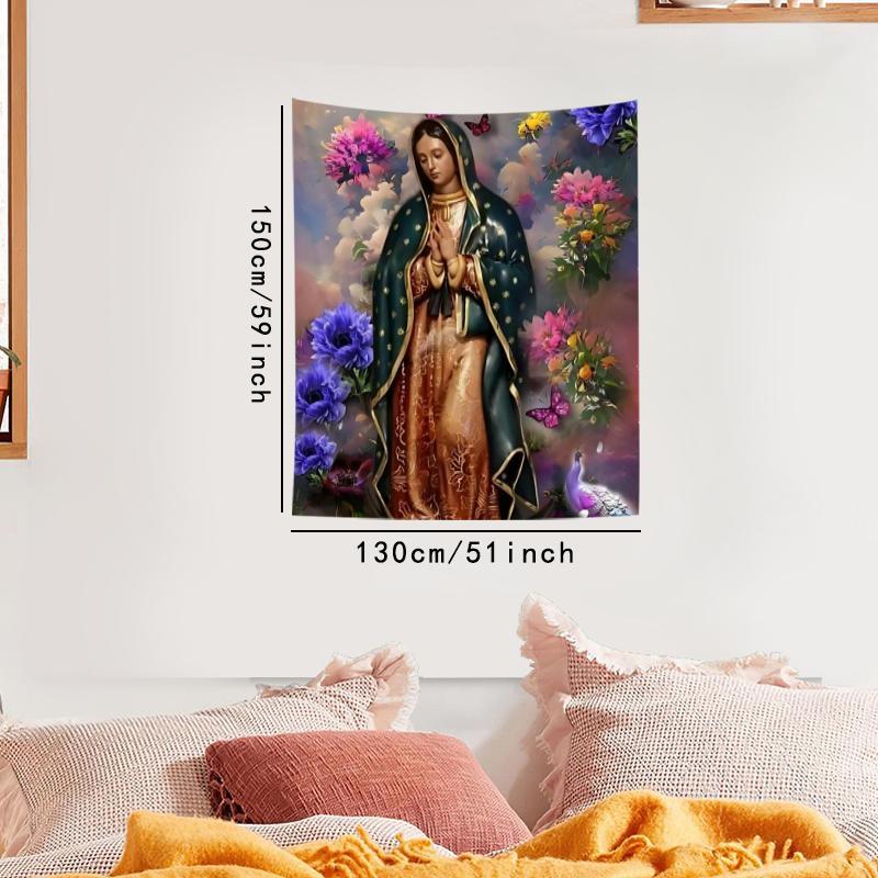 Floral Virgin Mary Pattern Tapestry, 1 Count Aesthetic Wall Hanging Decor, Polyester Tapestry for Bedroom Home Office Decor