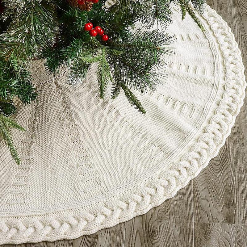 Christmas Tree Skirt, 1 Count Solid Color Knitted Tree Skirt, Soft Floor Cushion for Family Holiday Decoration, Festive Atmosphere