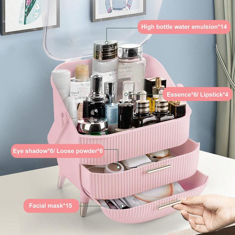 Makeup Organizer For Vanity, Make Up Organizers And Storage, Cosmetics Skincare Organizers With Lid And Drawers, Cosmetic Display Cases For Countertop, Bathroom, Dresser, Ideal Gifts For Women