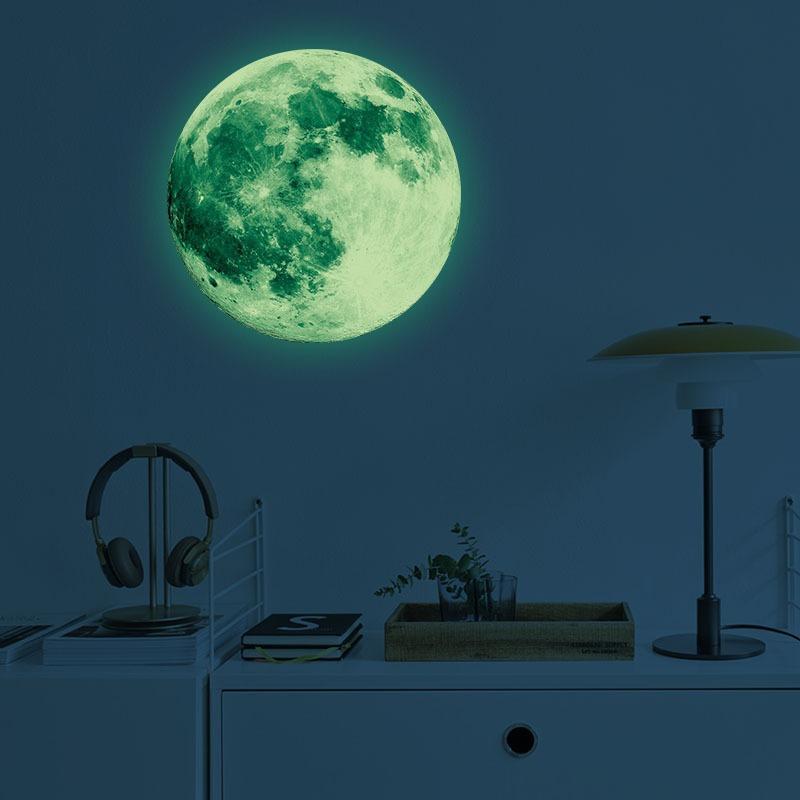 Luminous Moon Design Wall Sticker Ornaments, 1 Count PVC Self-Adhesive Glow in the Dark Moon Decorative Art, Wall Decors for Bedroom Living Room