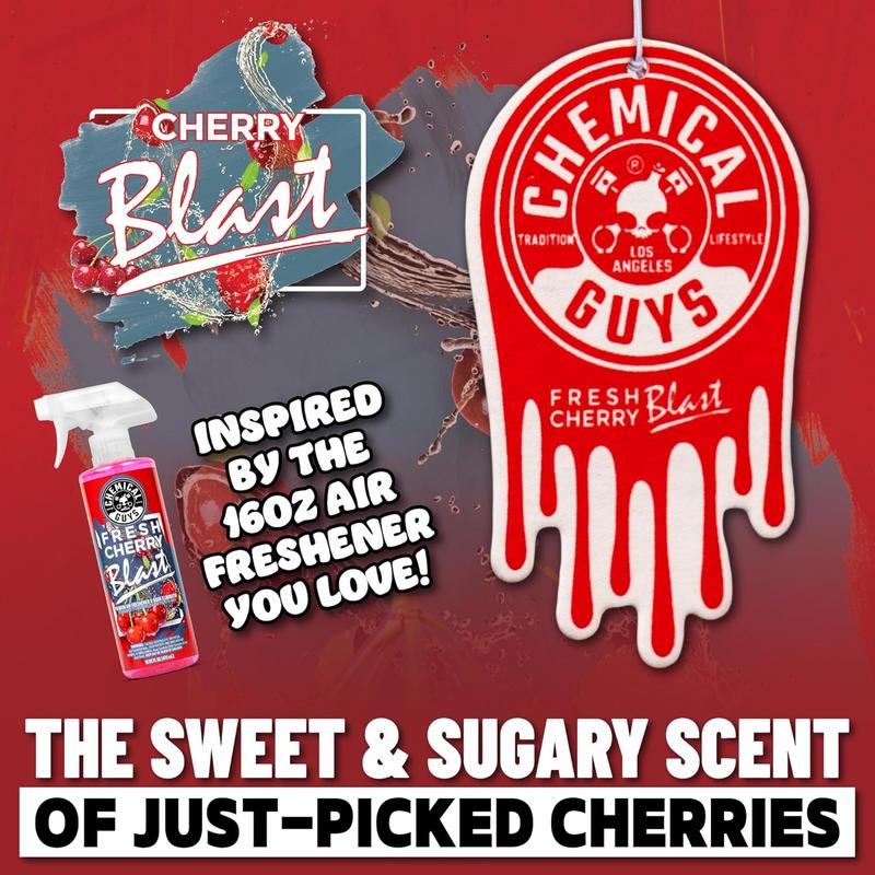 Chemical Guys Fresh Cherry Blast Air Freshener and Odor Eliminator, 16 fl oz with 3 Pack of Hanging Air Fresheners (Great for Cars, Trucks, SUVs, RVs, Home, Office, Dorm Room & More)